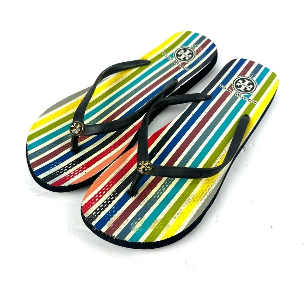 Tory Burch Flip Flop 10.5‎ Rubber Striped Slip On Sandal Womens